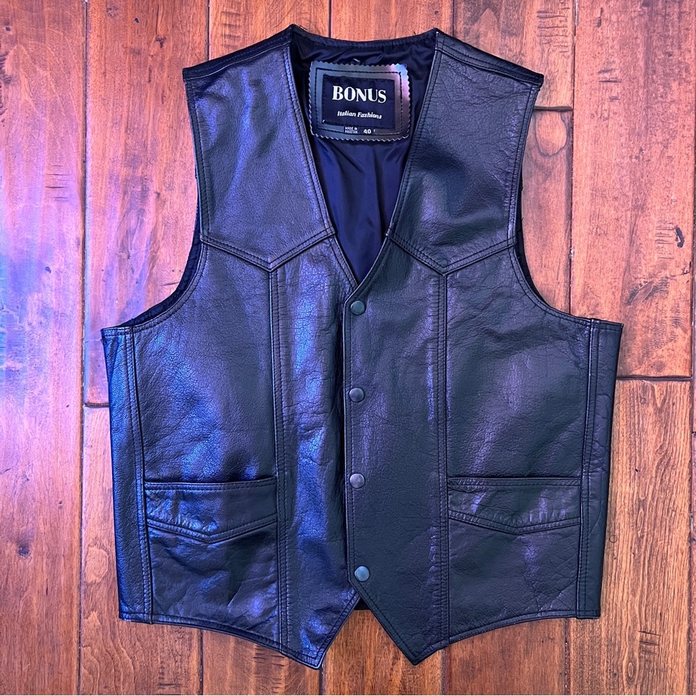 Bonus Italian Fashion Vest Black Polyester Leather Lining EU40